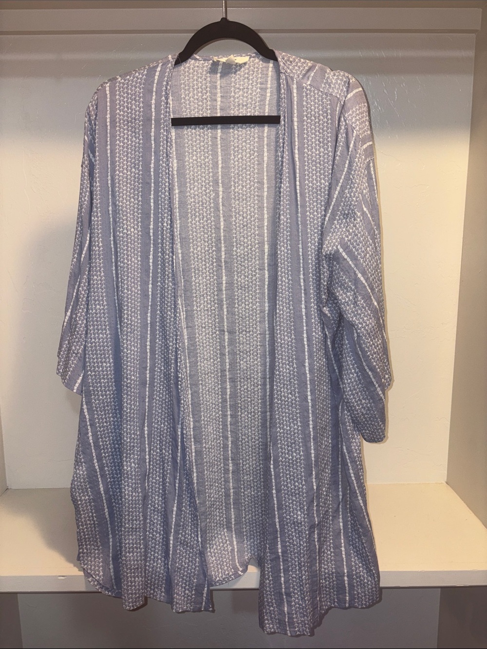entro Blue & White Striped Open-Front Tunic Cardigan